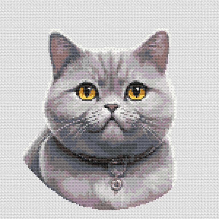 British shorthair cat cross stitch pattern stitch on Aida cloth