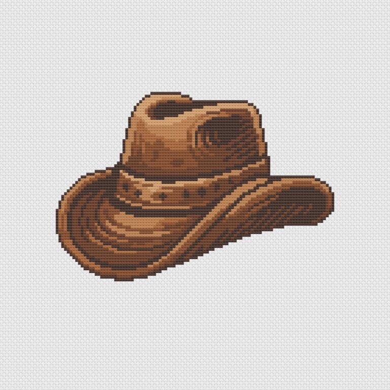 Cowboy hat cross stitch on white aida cloth